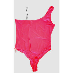 Missguided Women's Sz 8 One Piece One Shoulder Slinky Neon Pink/Orange Bodysuit
